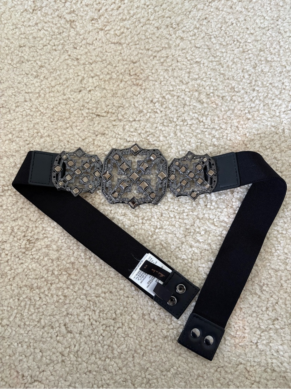 BCBGMaxAzria Black Elastic Waist Belt with Gunmetal Accents